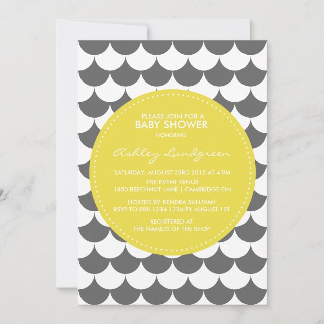 Invitation Baby shower Motif gris et jaune (Devant)
