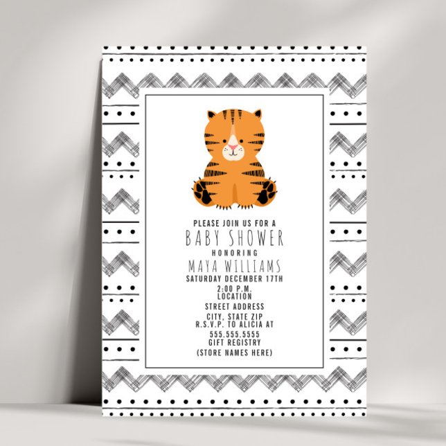 Invitation Baby shower Motif noir et blanc Tiger (Créateur téléchargé)