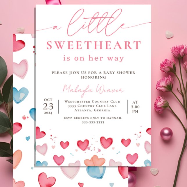 Invitation Baby shower Motif petit coeur doux (Créateur téléchargé)