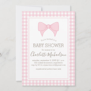 Invitation Baby shower Motif rose et blanc En vichy