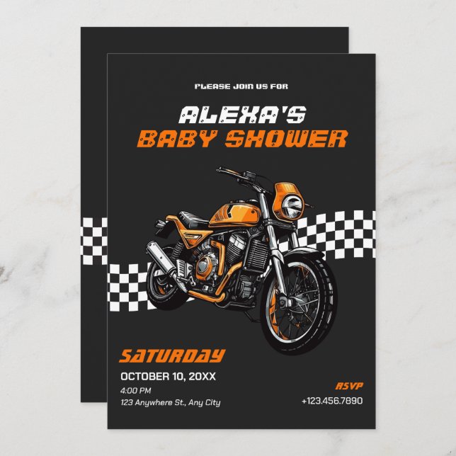 Invitation Baby shower moto classique (Devant / Derrière)