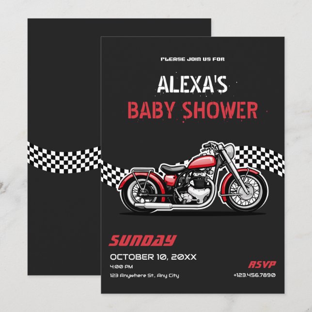 Invitation Baby shower moto classique (Devant / Derrière)