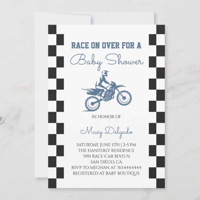 Invitation Baby Shower Moto Cross (Devant)