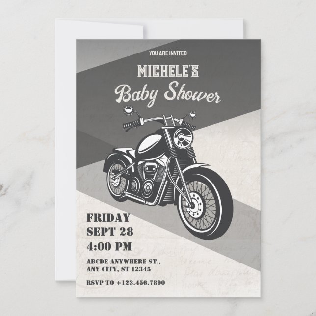 Invitation Baby shower moto rétro vintage (Devant)