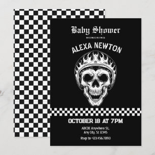Invitation Baby shower motocycliste tête crâne