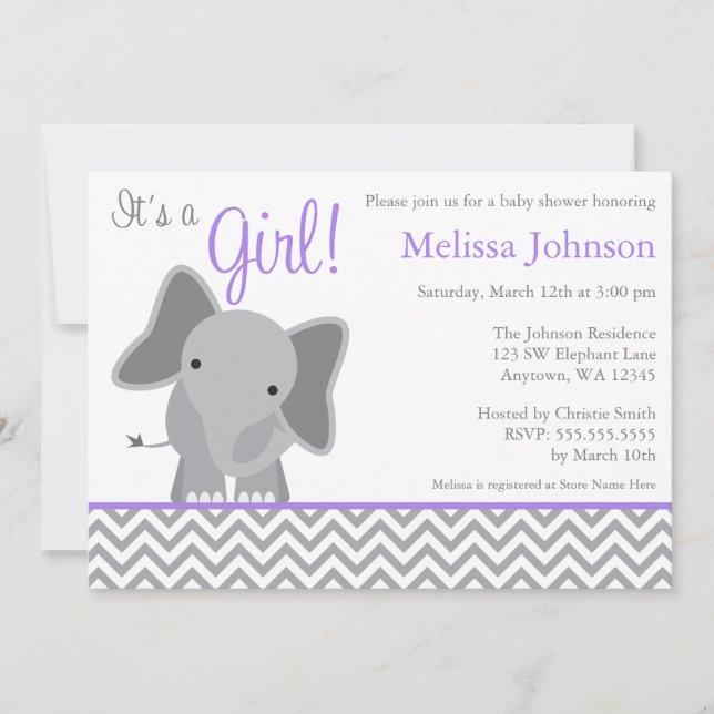 Invitation Baby shower mou Chevron Eléphant (Devant)