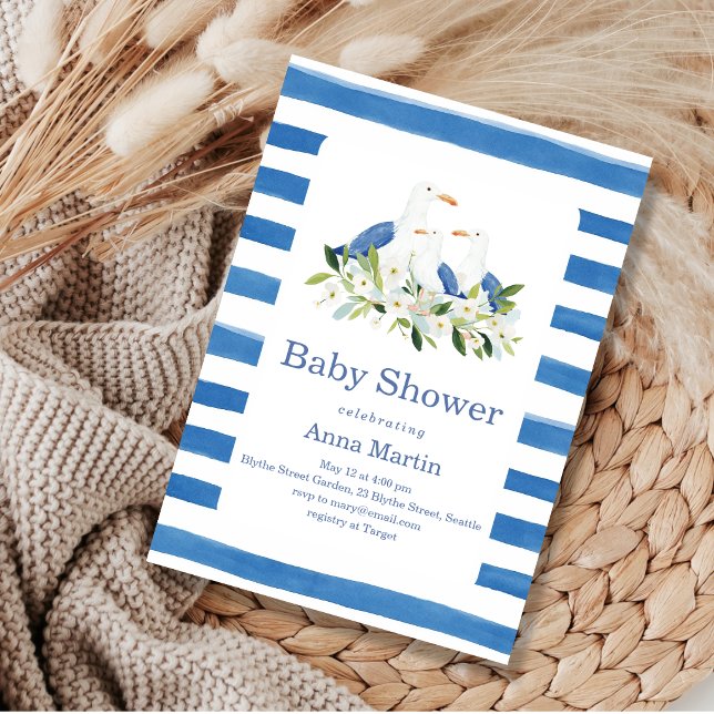 Invitation Baby Shower Mouettes de Bord de Mer (Créateur téléchargé)