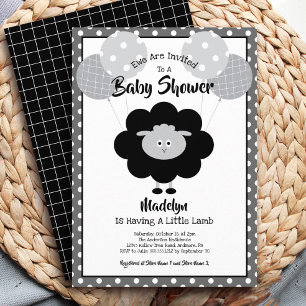 Invitation Baby Shower Mouton Ballons Noir Blanc Moderne Mign