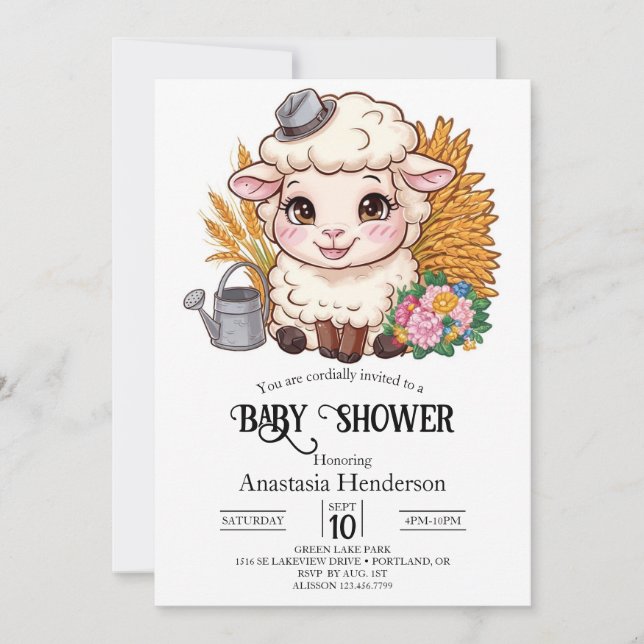 Invitation Baby shower mouton coloré Pastel (Devant)