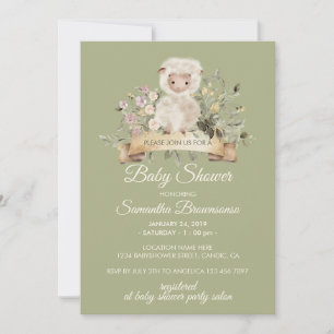 Invitation Baby Shower Mouton Mignon Botanique Sauge