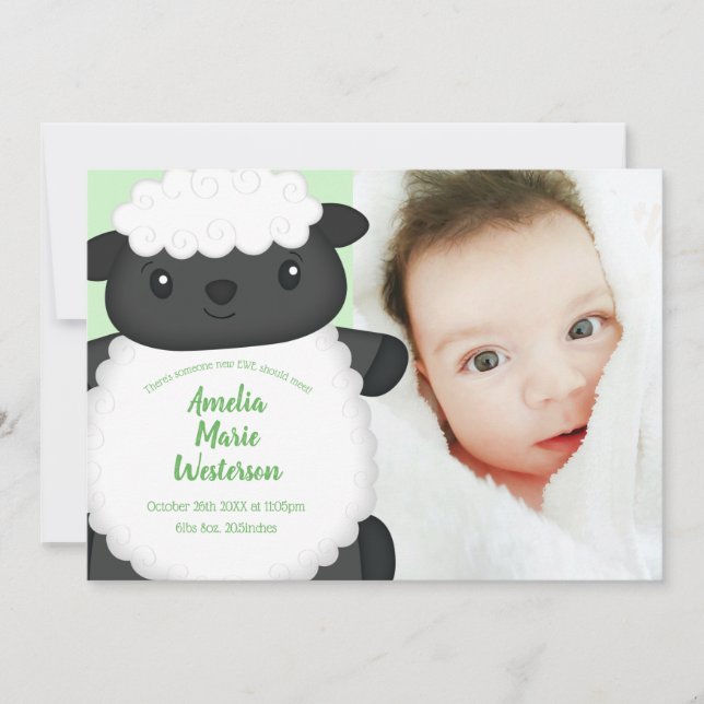 Invitation Baby shower mouton vert (Devant)