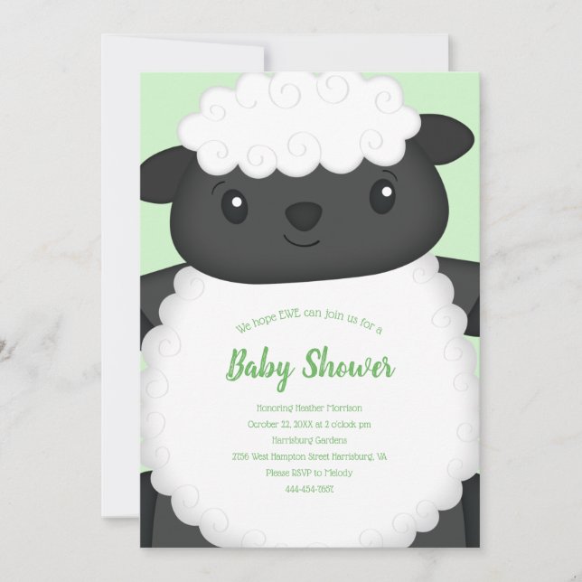 Invitation Baby shower mouton vert (Devant)