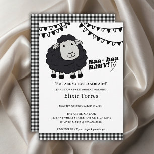 Invitation Baby Shower Moutonnet Kawaii Noir