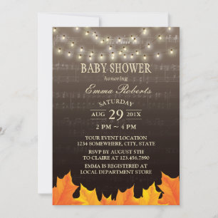 Invitation Baby shower Musique Feuilles Automne Lumières de c