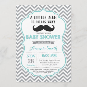 Invitation Baby shower Mustache Aqua et Grey