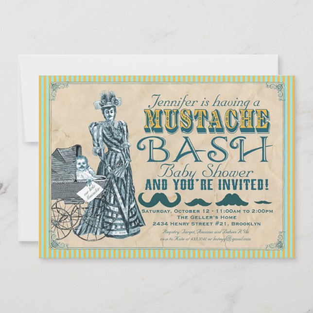 Invitation Baby shower Mustache Bash (Devant)
