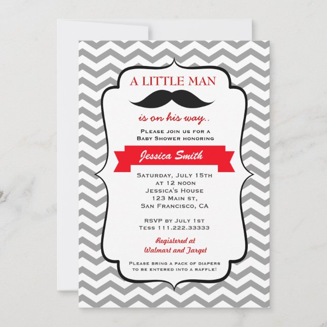 Invitation Baby shower Mustache Little Man (Devant)