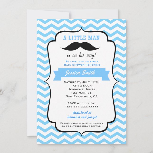 Invitation Baby shower Mustache Little Man (Devant)