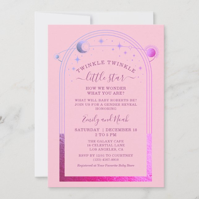 Invitation Baby shower Mysical Pink Purple Sun Moon Stars (Devant)