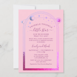 Invitation Baby shower Mysical Pink Purple Sun Moon Stars