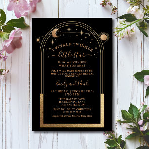Invitation Baby shower mystique Black Gold Sun Moon Stars