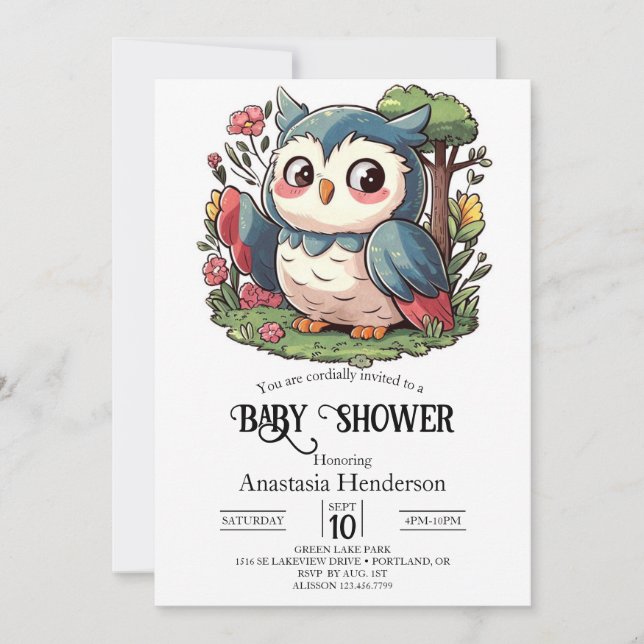 Invitation Baby shower mystique de la chouette (Devant)