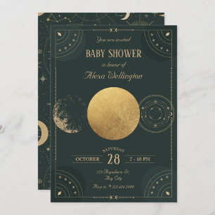 Invitation Baby shower mystique de la Lune céleste verte