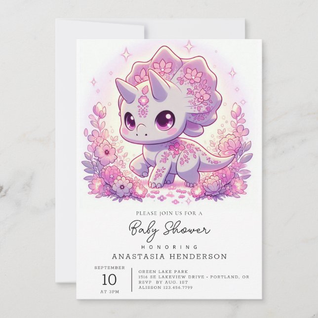 Invitation Baby shower mythique de dinosaures majestueux (Devant)