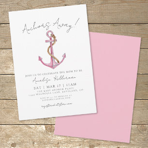 Invitation Baby Shower Naautique Ancre Rose