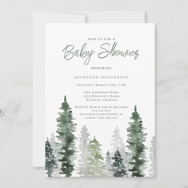 Invitation Baby shower naturel neutre rustique Sage vert (Devant)