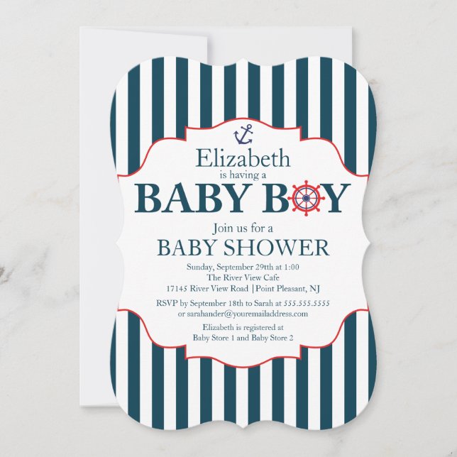 Invitation Baby shower Nautical Ancres Boys (Devant)