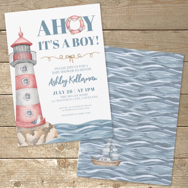 Invitation Baby shower Nautical Boy Bleu Rouge (AHOY It's A Boy Baby Shower Invitation)