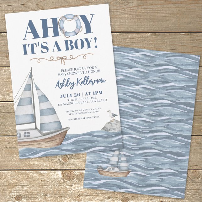 Invitation Baby shower Nautical Ocean Boy (Ocean Blue Nautical Boy Baby Shower Invitation)