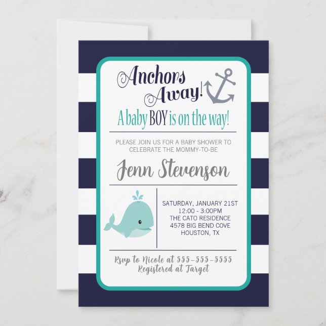 Invitation Baby shower nautique (Devant)