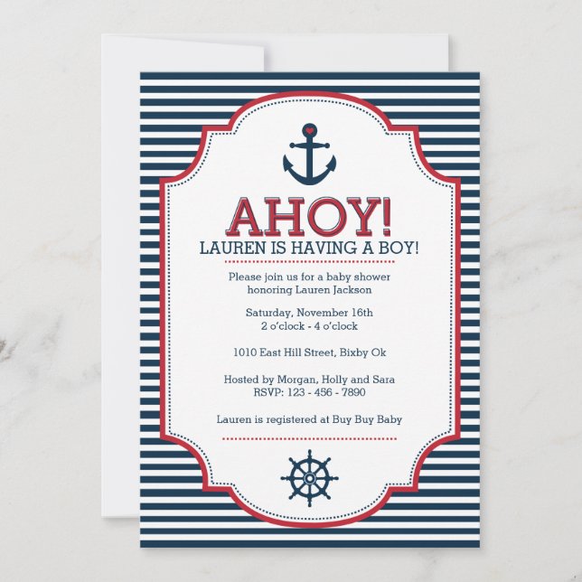 Invitation Baby shower nautique (Devant)
