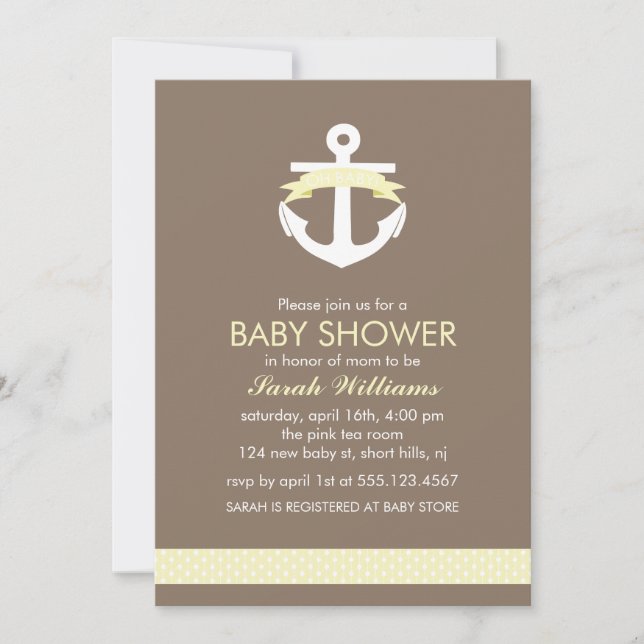 Invitation Baby shower nautique Ancre jaune (Devant)