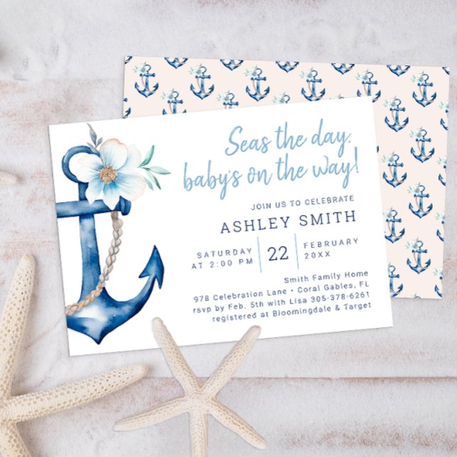 Invitation Baby shower nautique | Aquarelle bleue (Nautical Baby Shower Invitation)