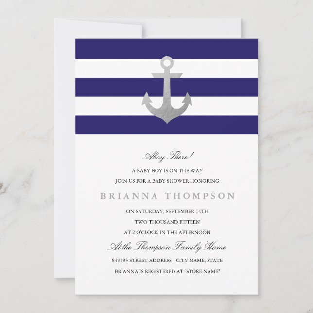 Invitation Baby shower Nautique | Argent (Devant)