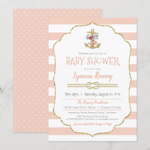 Invitation Baby shower nautique avec Ancre florale