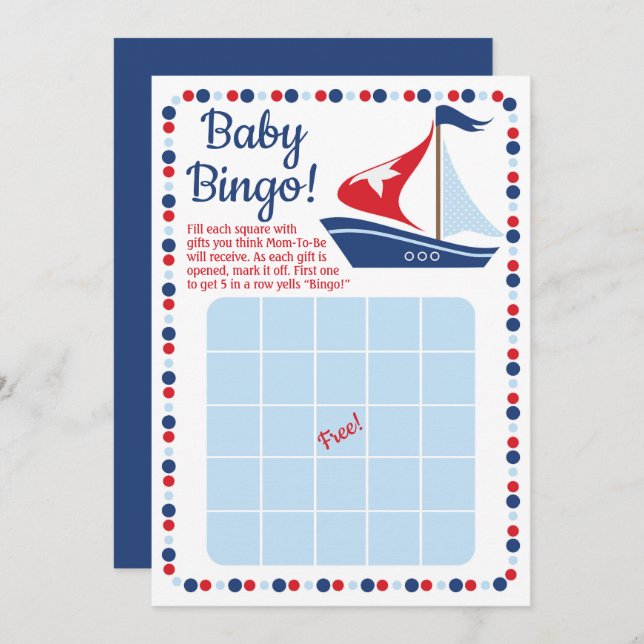 Invitation Baby shower nautique Bingo Jeu (Devant / Derrière)
