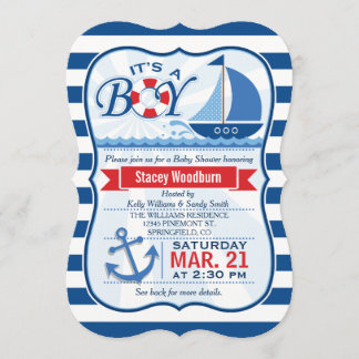 Invitation Baby shower nautique ; Bleu & Blancs