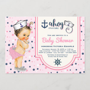 Invitation Baby shower nautique bleu de la marine rose
