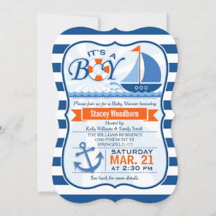 Invitation Baby shower nautique bleu et orange