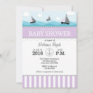 Invitation Baby shower Nautique Bleu Lavande