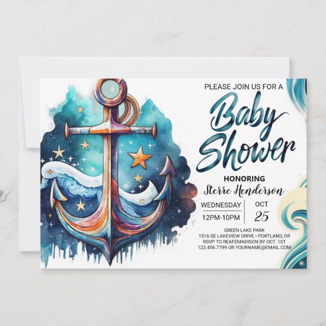 Invitation Baby shower Nautique Blue Waves (Devant)