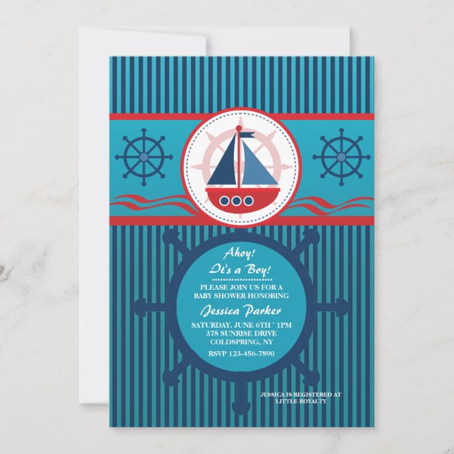 Invitation Baby shower Nautique Cute (Devant)