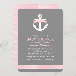 Invitation Baby shower nautique de fille d'Ancre rose