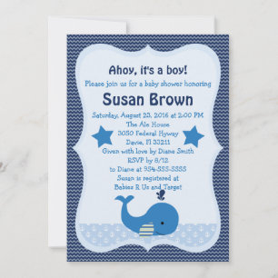 Invitation Baby shower nautique de la baleine mign