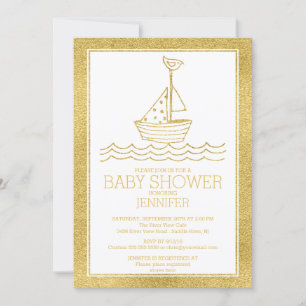 Invitation Baby shower nautique de neutre de voilier d'or