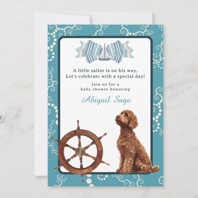 Invitation Baby shower nautique et Goldendoodle Boy (Devant)